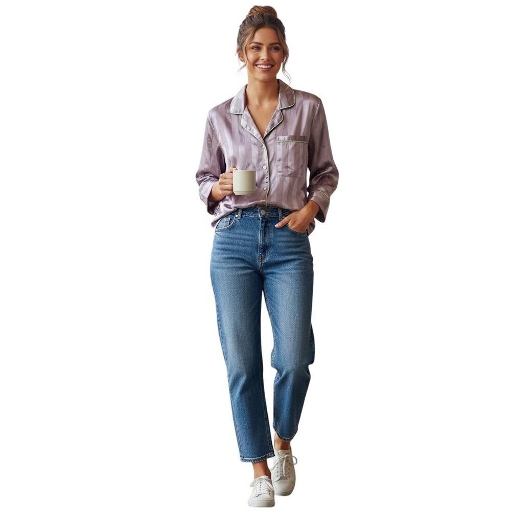 Free People Intimately Free Pillow Talk Lavender Green Piping Pajama Top Size M